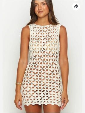 Beginning Boutique White Crochet Swim Coverup Dress
